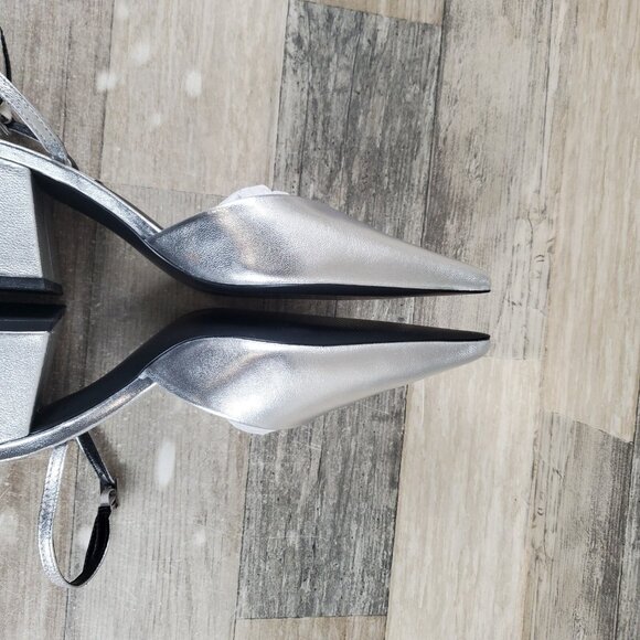 Steve Madden Courtnie Womens Pumps Sz 7 M Block Heel Silver Leather Slingback - Picture 8 of 12